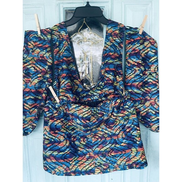 Multicolored Trippy 4Pc  Upcycled Festival Rave Fit  L XL Skirt Top Sleeves - Picture 4 of 10